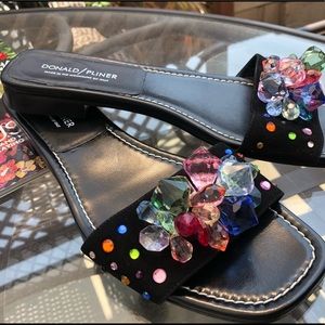 Donald J Pliner Tropa Black Suede Slide Sandals